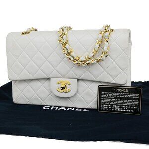 CHANEL CC Matelasse 25 Double Flap Chain Shoulder Bag Leather White